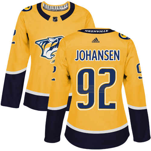 Adidas Nashville Predators #92 Ryan Johansen Yellow Home Authentic Women Stitched NHL Jersey